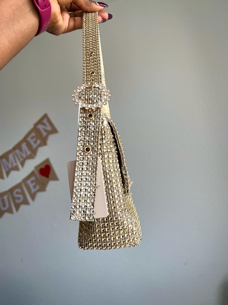 Gold rhinestone party bag from Primark